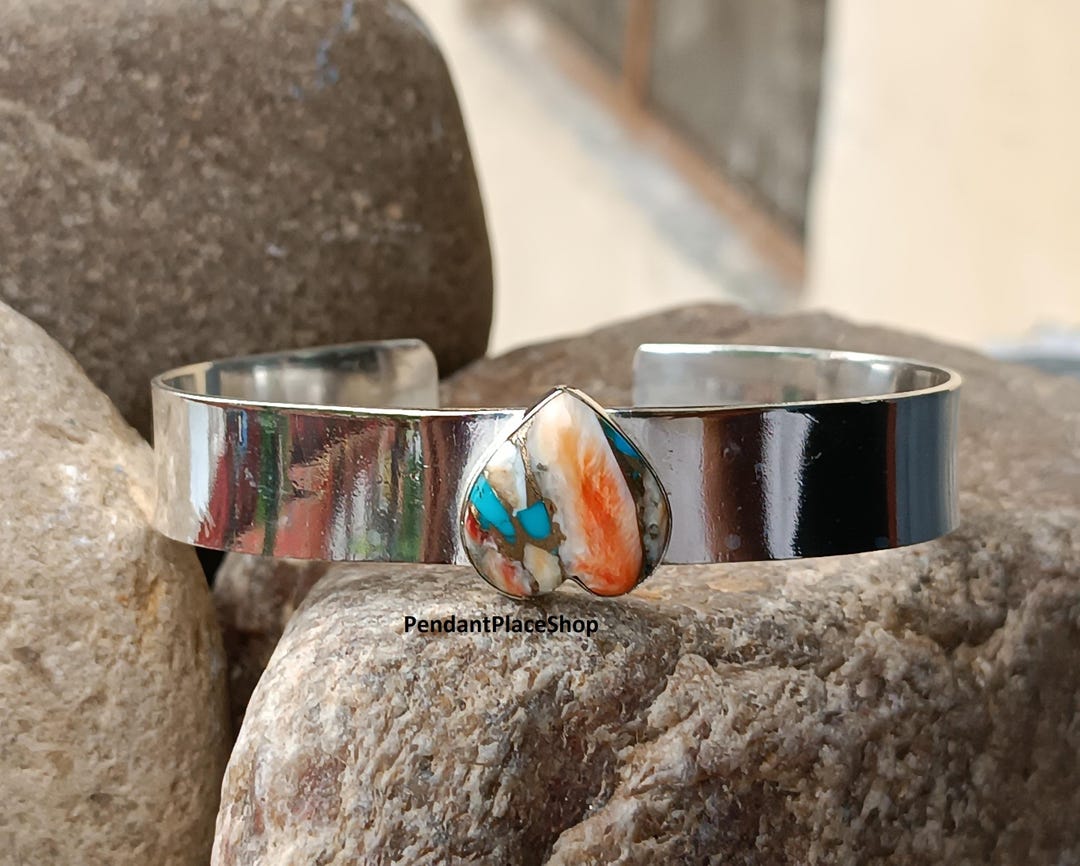 オイスターターコイズハートバングル：925スターリングシルバー製調節