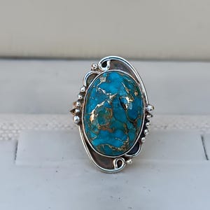 Blue Copper Turquoise Ring Solid 925 Sterling Silver Ring, Gift For Women Gemstone Ring, Bohemian Ring, Sterling Silver  , Handmade Jewelry