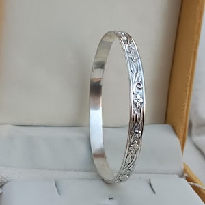 Handmade Sterling Silver Floral Bangle Cuff