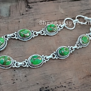 Green Copper Turquoise Bracelet 925 Sterling Silver Bracelet Handmade Ring Bracelet Women  Gift  Good Quality Silver Jewelry Gift For  Her