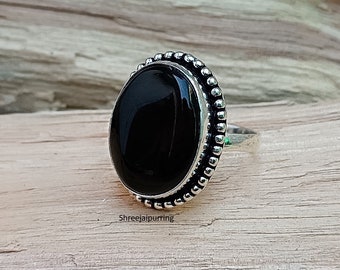 Handmade Black Onyx 925 Sterling Silver Band Ring: Statement Jewelry