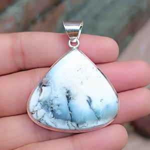 Dendritic Opal Sterling Silver Pendant: Handmade Gemstone Jewelry