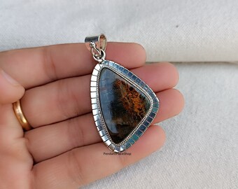 Handmade Pietersite Pendant: 925 Sterling Silver Necklace