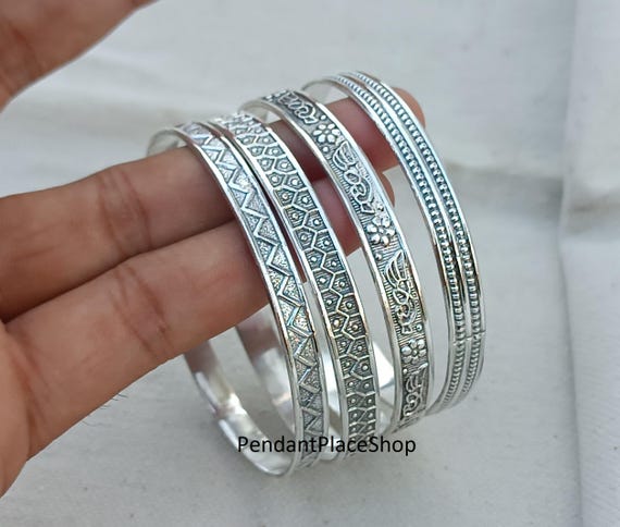 Sterling Silver Bangle Set of 4: Etched Silver Bangles - Etsy