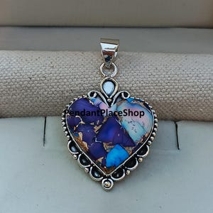 Herzform Lila Dahlie Türkis Anhänger: Sterling Silber Schmuck
