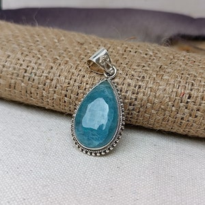 Handmade Aquamarine Pendant: 925 Sterling Silver Teardrop Jewelry