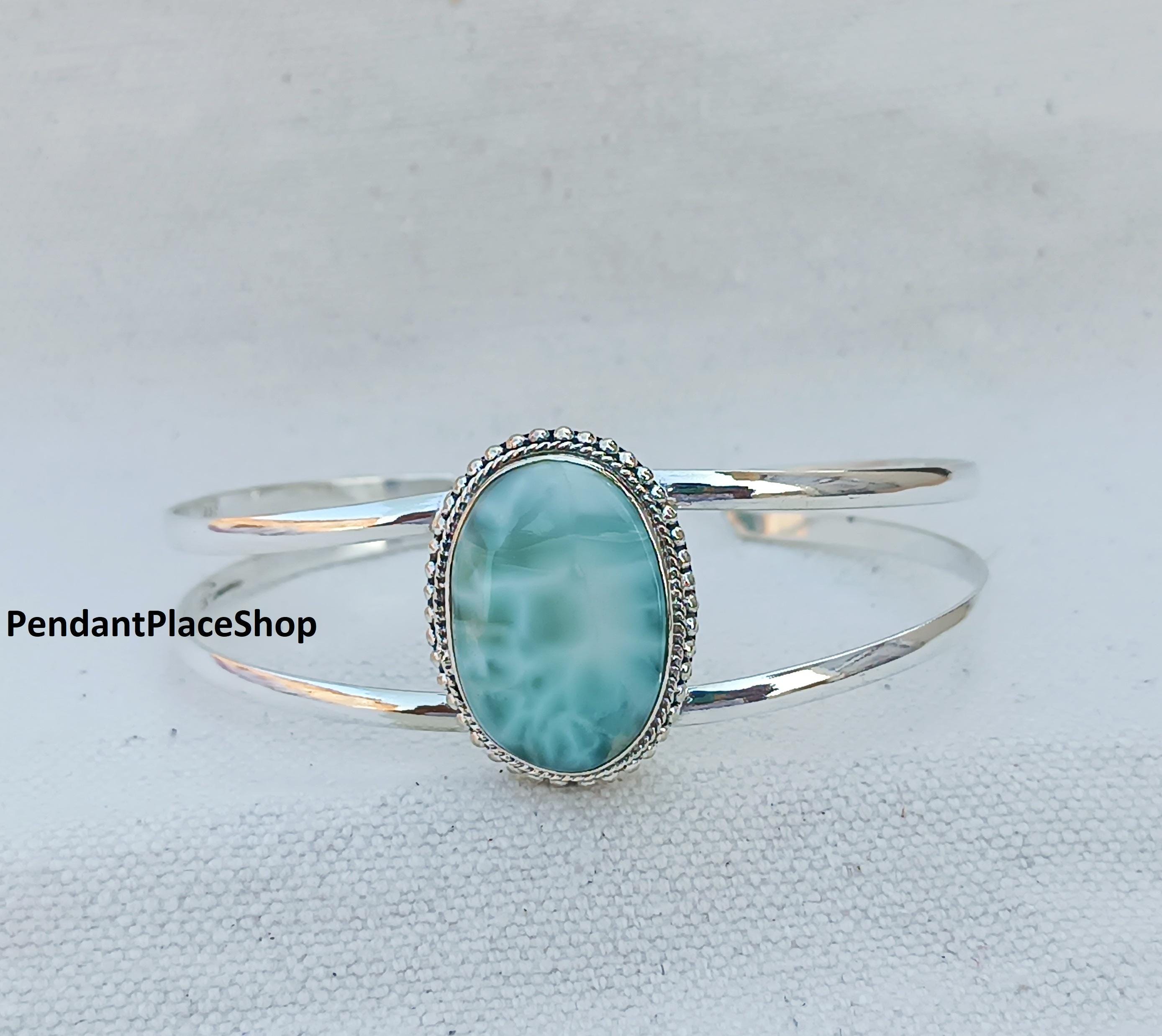 Sterling Silver Larimar Bangle: Gemstone Bracelet for Women