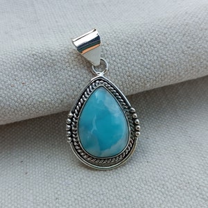 Handmade Larimar Pendant: 925 Sterling Silver Necklace