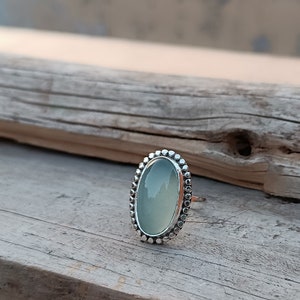 Natural Blue Chalcedony Ring, 925 Sterling Silver Ring, Handmade Ring, Designer Oval Gemstone Ring Statement Ring Gift For Her Ready to Ship image 9