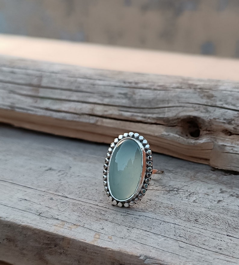 Natural Blue Chalcedony Ring, 925 Sterling Silver Ring, Handmade Ring, Designer Oval Gemstone Ring Statement Ring Gift For Her Ready to Ship image 9