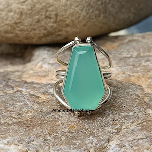 Chalcedony Coffin Ring, 925 Sterling Silver Ring, Chalcedony Jewelry, Handmade Ring, Silver Band Ring, Christmas Gift, Gift For Mom,