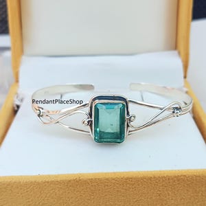 Aquamarine Bangle, 925 Sterling Silver Bangle, Handmade Bangle, Silver Bangle, Gemstone Bangle, Aquamarine Jewelry, Gift For Women Bangle,