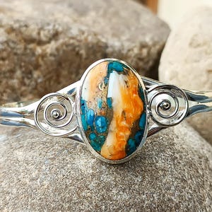 Natural Oyster Copper Turquoise Bangle, 925 Sterling Silver Bangle, Gemstone Bangle, Women Bangle, Silver Turquoise Jewelry, Gift For Mom,