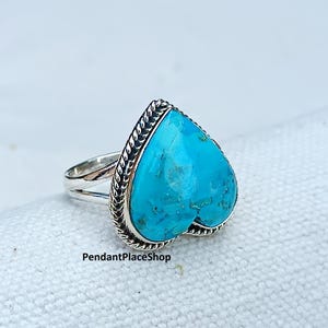 Türkis Herz Form Ring , 925 Sterling Silber Ring, Massiv Silber Ring, Türkis Ring, Frauen Ring, Statement Ring, Geschenk für Frauen,