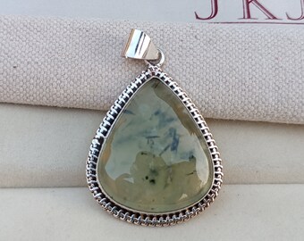 Handmade Prehnite 925 Sterling Silver Pendant: Wedding Jewelry