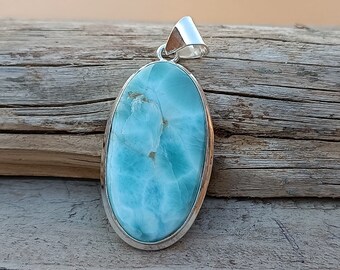 Handmade Larimar Pendant: 925 Sterling Silver Gemstone Jewelry