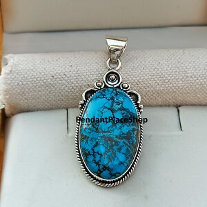 Blue Copper Turquoise 925 Sterling Silver Pendant: Handmade Gemstone Jewelry