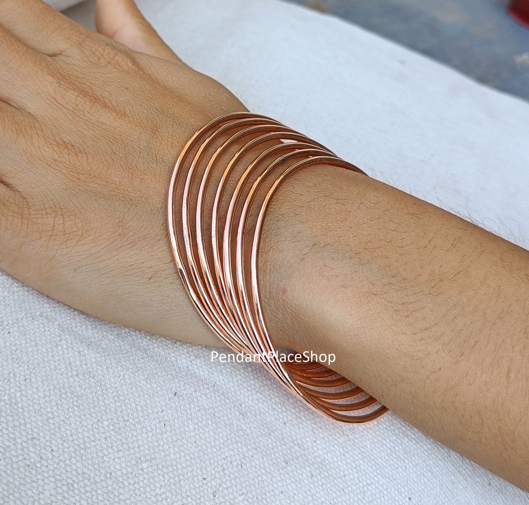 Handmade Copper Bangle Set 7 Thin Solid Bangles Etsy