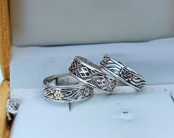 Sterling Silver Stacking Ring Set: Handmade Flower Band Rings