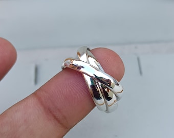 Bague à rouler 3 rangs en argent sterling fait main, bague de méditation
