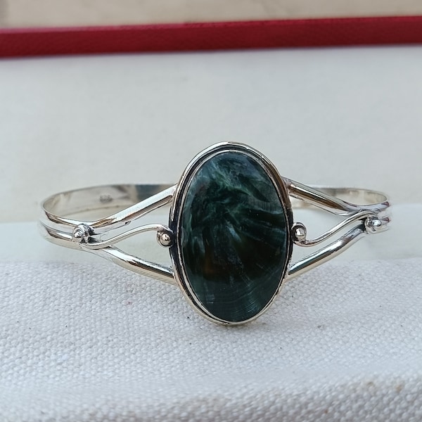 Seraphinite Bangle , 925 Sterling Silver Bangle , Seraphinite Jewelry, Seraphinite Gemstone , Wedding Bangle , Handmade Bangle ,