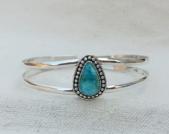 Larimar Cuff Bangle: Handmade 925 Sterling Silver Gemstone