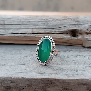 Natural Blue Chalcedony Ring, 925 Sterling Silver Ring, Handmade Ring, Designer Oval Gemstone Ring Statement Ring Gift For Her Ready to Ship Green Onyx