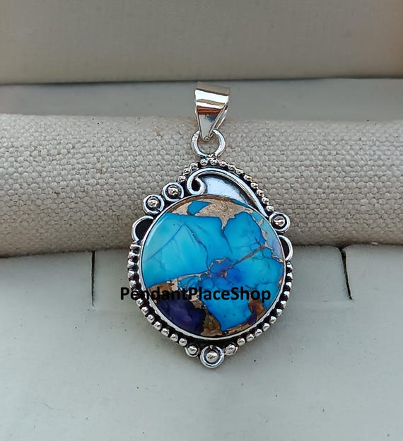 Blue Dahlia Turquoise 925 Sterling Silver Pendant, Handmade - Etsy