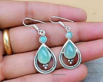 Aqua Chalcedon Ohrringe: Handgefertigter 925 Sterling Silber, Brautschmuck