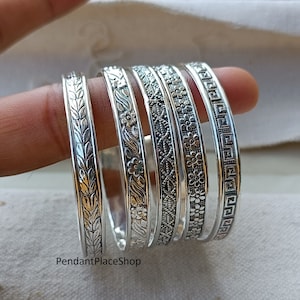 Set of 5 Bangles, Sterling  Bangles, Stacking Bracelets, Semanario, 5 Day Bangles, Jewellery, Thick Sparkly Bangles, 925 Sterling Silver