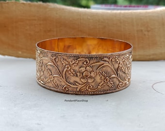 Handmade Flower Copper Bangle: Solid Copper Jewelry