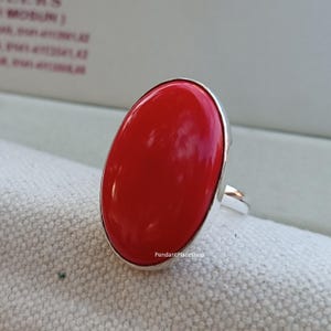 Anillo de coral rojo: anillo llamativo de plata de ley hecho a mano
