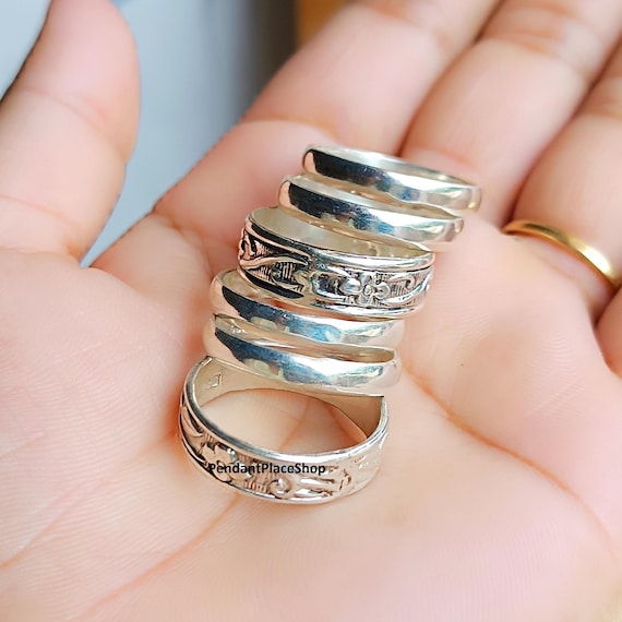 Sterling Silver Toe Ring Set, Stackable Floral Carved Bands