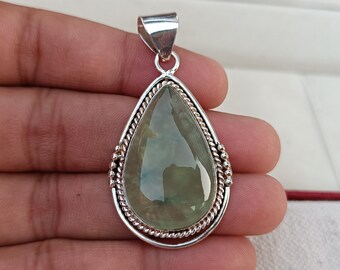 Sterling Silver Prehnite Teardrop Pendant: Statement Jewelry