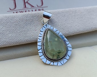 Handmade Prehnite Gemstone Pendant: 925 Sterling Silver Jewelry