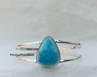 Handmade Larimar Bangle: 925 Sterling Silver Women's Bangle