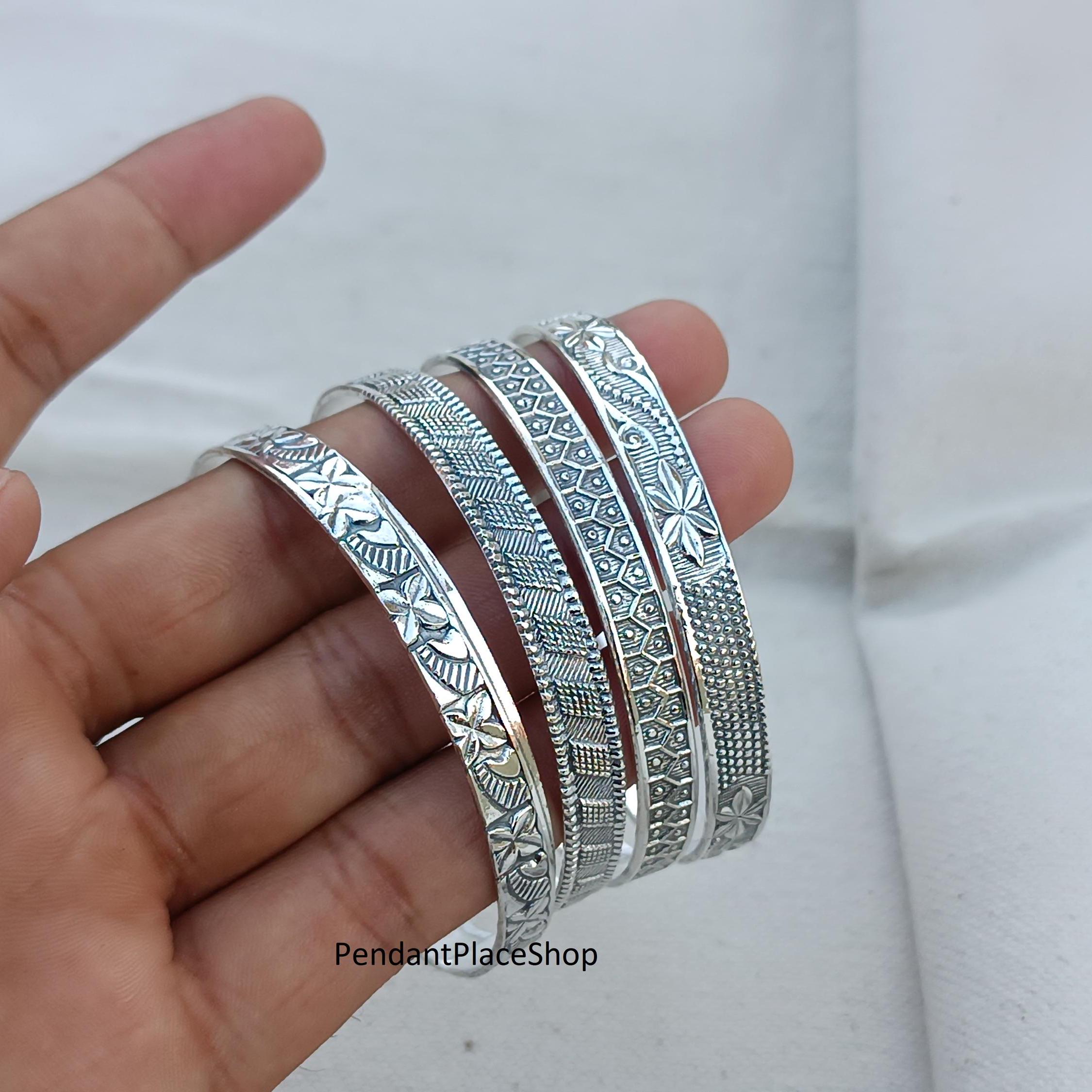 Handmade Sterling Silver Bangle Set: Boho Western Indian Jewelry