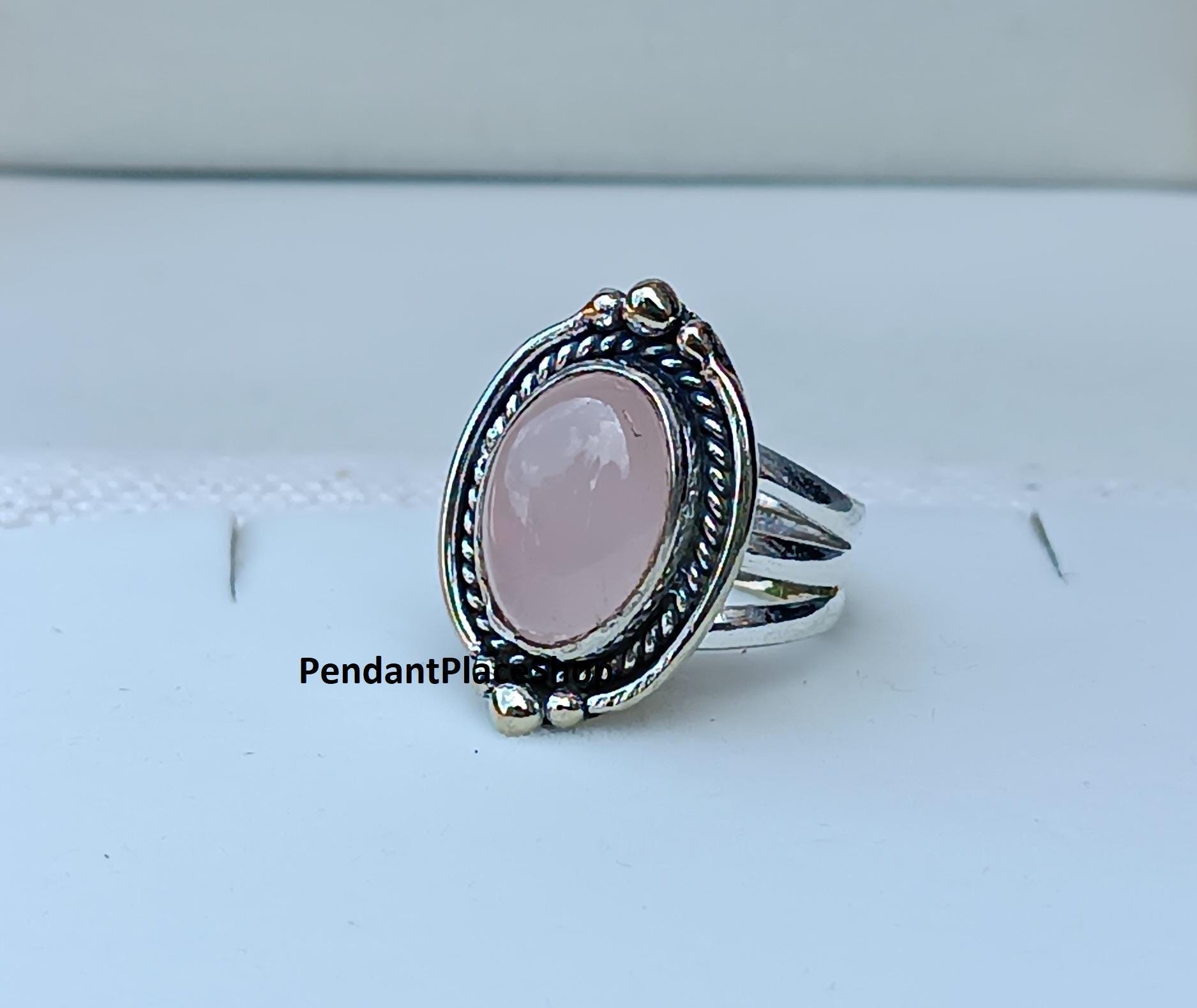 Rose Quartz 925 Sterling Silver Ring: Handmade Statement Jewelry