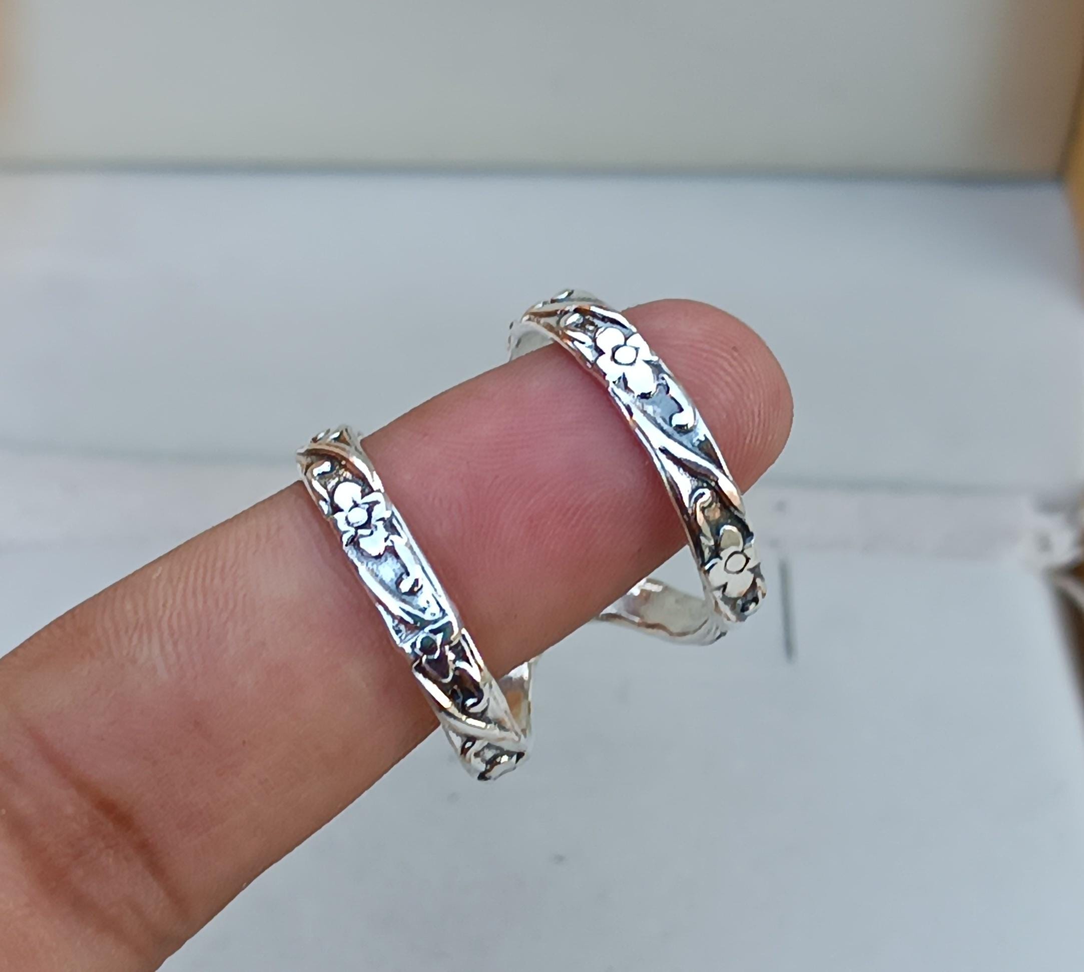 Set Di Anelli Impilabili In Argento Sterling Fatti A Mano - Fedi Nuziali Importanti - Italia - Foto 9