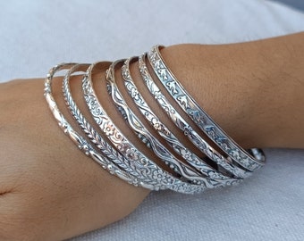 Sterling Silver Stacking Bangles - Semanario 7 Day Bracelet Set