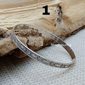 Handmade Sterling Silver Stackable Bangle: Floral Design