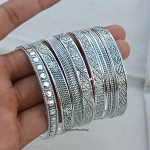 ハンドメイドのスターリングシルバーバングルセット：インドのスタッキングジュエリー