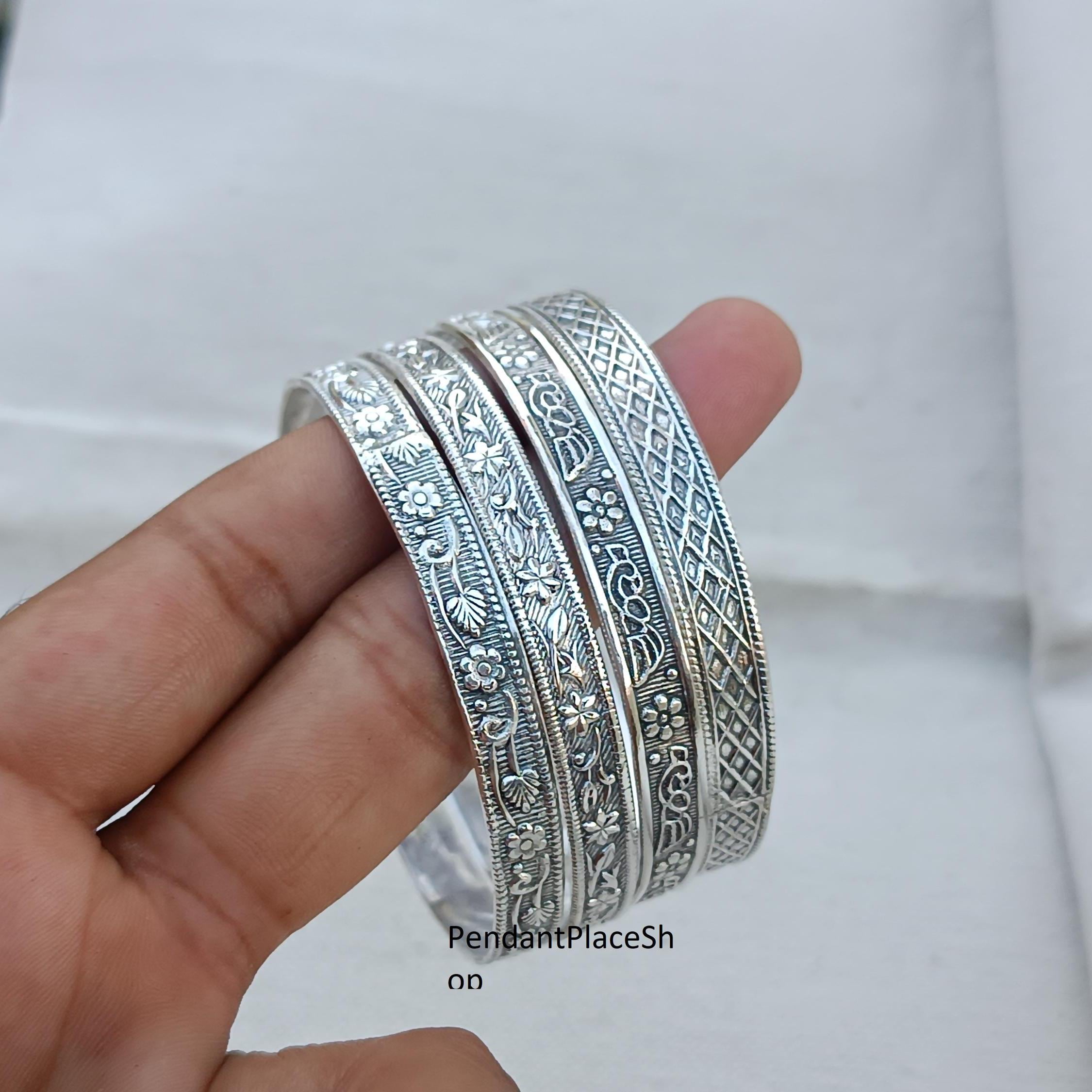 Sterling Silver Flower Bangle Set: Western Indian Jewelry - Etsy