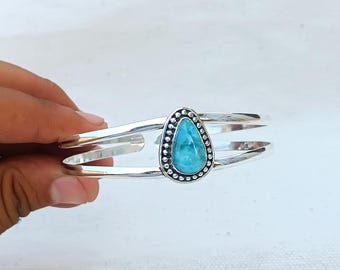 Handmade Larimar Bangle: 925 Sterling Silver Women's Bangle