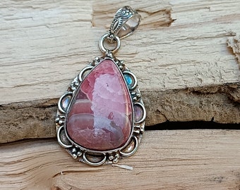 Handmade Rhodochrosite 925 Sterling Silver Pendant, Anniversary Gift