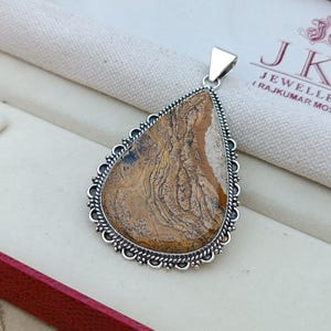 Sterling Silver Picture Jasper Pendant: Natural Gemstone Jewelry