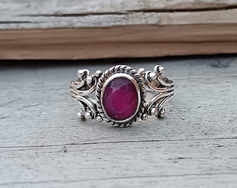 Indian Ruby Ring 925 Sterling silver Ring Indian, Ruby Ring, Statement Ring Silver stone ring boho ring Handmade ring Handmade Jewelry Her