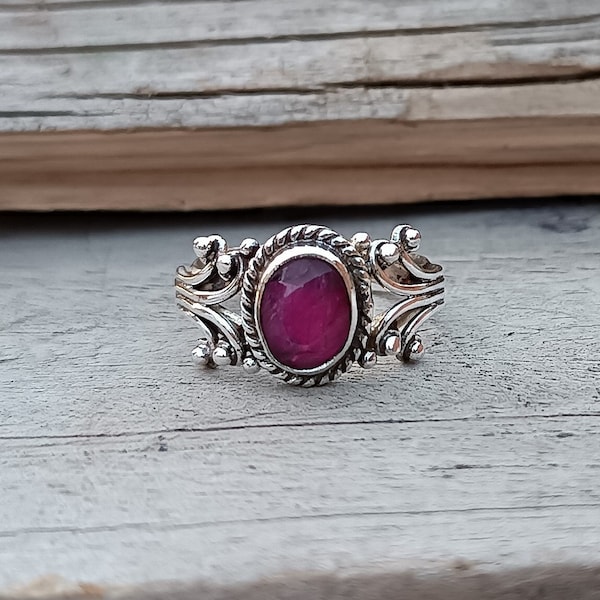 Indian Ruby Ring 925 Sterling silver Ring Indian, Ruby Ring, Statement Ring Silver stone ring boho ring Handmade ring Handmade Jewelry Her