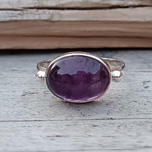 Oval Amethyst Ring: Handmade 925 Sterling Silver Cabochon