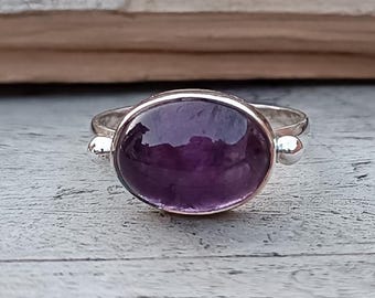 Amethyst Ring, 925 sterling silver ring, handmade ring, gemstone ring, silver amethyst ring, oval cabochon stone amethyst ring, gift ring